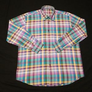Alan Flusser mens plaid long sleeve shirt large